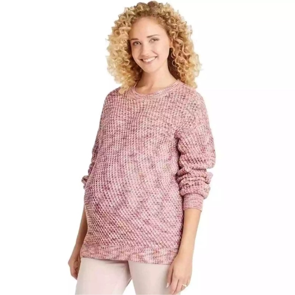 NWT Isabel Maternity By Ingrid & Isabel Crew Texture Pullover Sweater Pink Multi